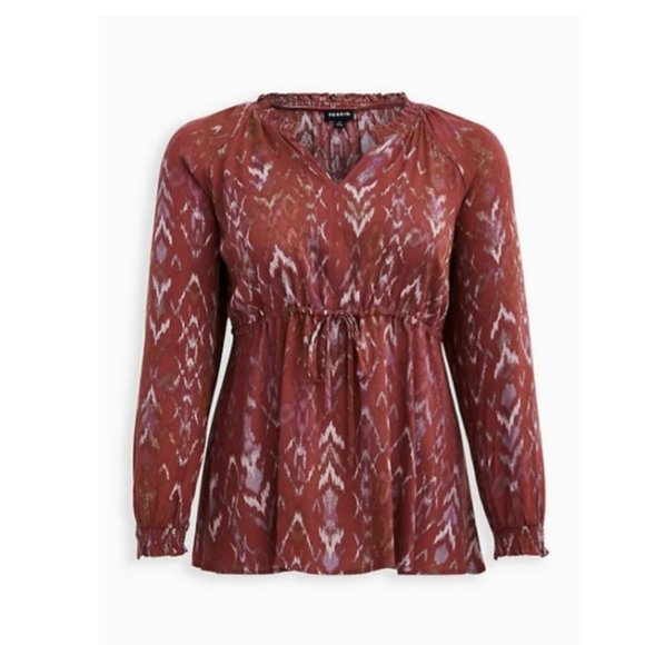 Torrid  Ikat Print Peasant Top NWOT Size 2 (18-20) - Picture 2 of 9